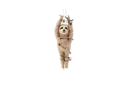 Sloth Tangled in Lights Fabric Ornament