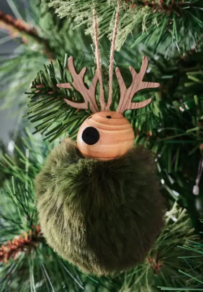 Reindeer Pom Pom Christmas Bauble