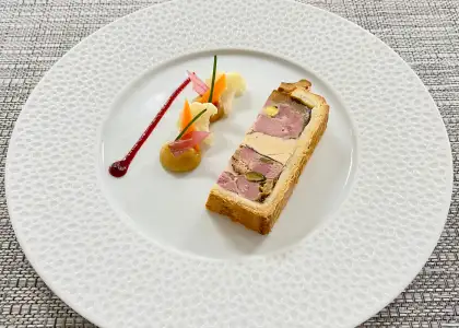One of the featured dishes for the dinner menu, the Pâté en Croûte Arlequin