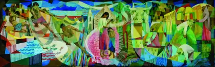 "The IRRI Series" by Vicente Manansala depicts rural life.