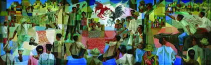 "The IRRI Series" by Vicente Manansala depicts rural life.