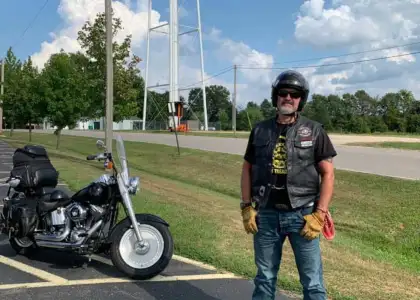 Christian Talpo, CEO of Pirata Group with motorcycle