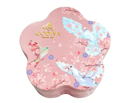 A pink, flower-shaped box