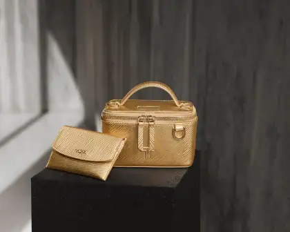 The Flap Case and Mini Train Case Crossbody in Bullion Gold