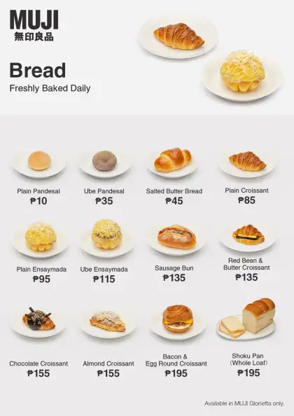 The bread menu at MUJI Bakery