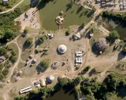 An overhead view of a part of the Wonderfruit festival.