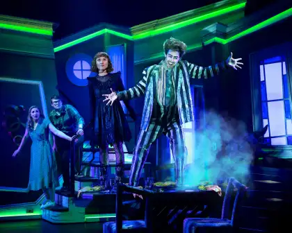 (L-R) Elise McCan, Rob Johnson, Karis Oka, and Eddie Perfect for the Australian production of "Beetlejuice"