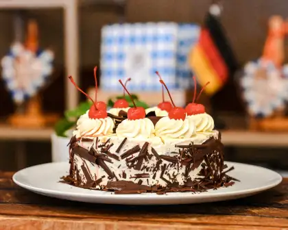 Schwarzwälder Kirschtorte (black forest gateau), one of the desserts on the table for Oktoberfest