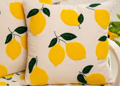 A pillow from Flying Tiger Copenhagen featuring lemons