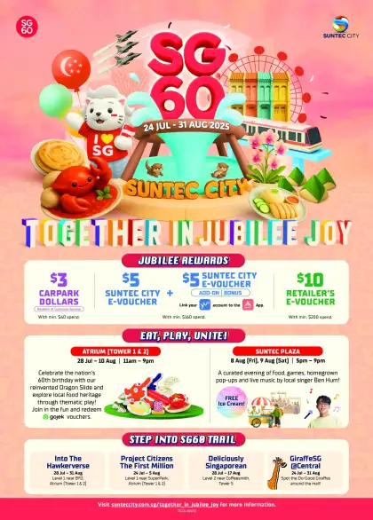 The event poster detailing all the events happening at Suntec City for SG60