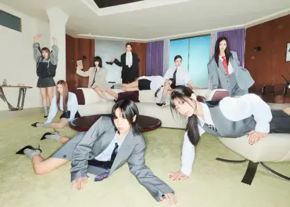 The nine members of TWICE in one of their group teaser photos