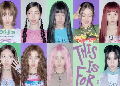 The nine members of TWICE for "This Is For"