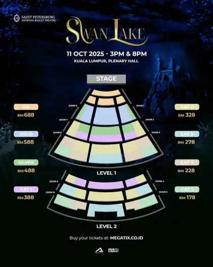 The seat plan for the upcoming performances of "Swan Lake"