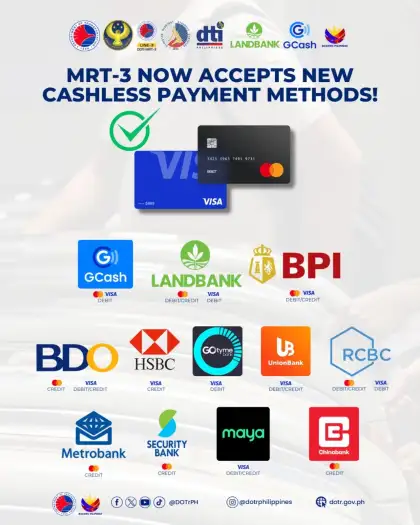 A list of cards and banks accepted for MRT-3