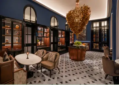 The interior of the bar at night