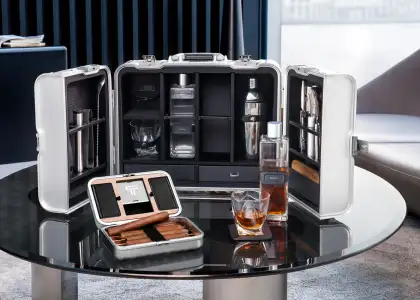 An opulent on-the-go bar set