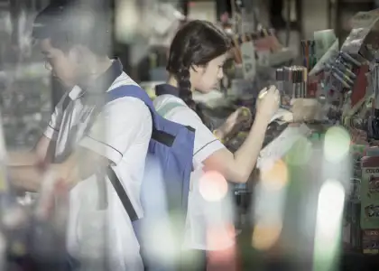 Two students in a store