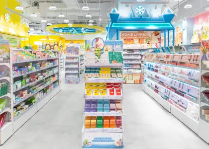 Skincare items on display in a lifestyle store