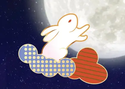 A picture of a rabbit with a moon at the background