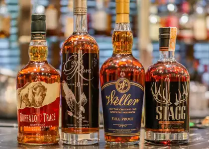 whiskey bottles lined up