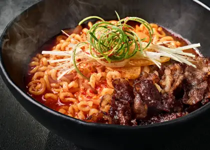 beef and noodles with spring onion