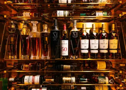 A collection of whiskey bottles