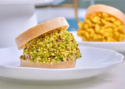 Pistachio-flavored gelato paired with waffle