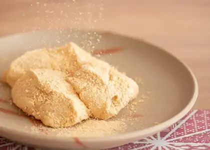 Dusted Japanese confection with kinako flour