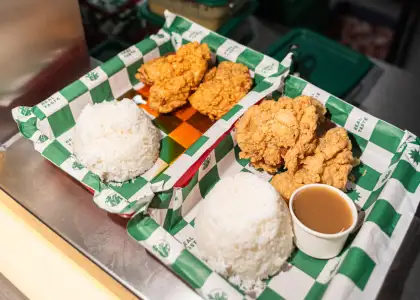 Two boneless fried chicken meals with rice
