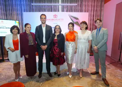 DMark Beauty and Isispharma Dermatologie representatives with guests speakers (L-R Ms. Cookie Nadal of DMark Beauty, Dr. Coreen Copuyoc, Mr. Florian Crest of Isispharma, Dr. Loverne Suratos, Ms. Nikki Tang