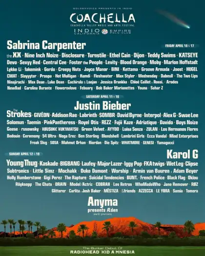 The artist lineup for Coachella 2026
