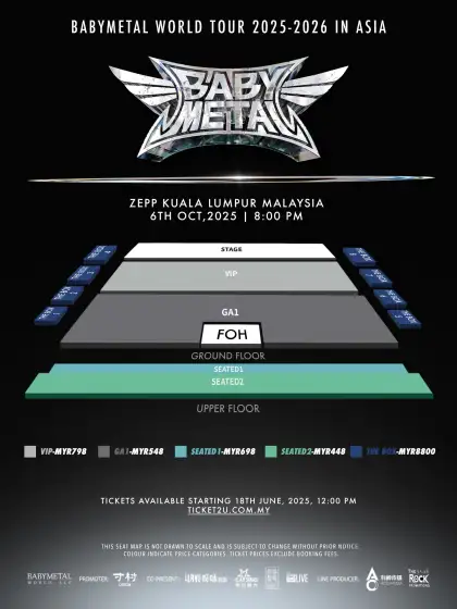 Official seat plan of BABYMETAL's World Tour in Kuala Lumpur
