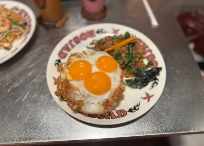 Basil Minced Pork over Rice with Fried Duck Egg