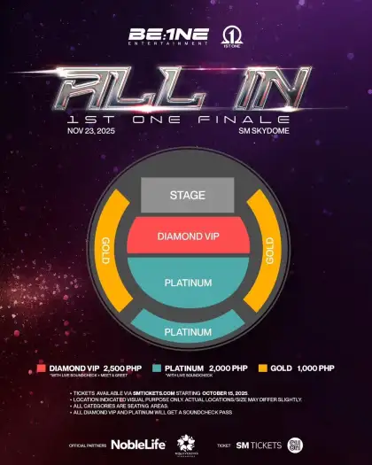 The seat plan and ticket prices for 1st. ONE's "ALL 1N" concert