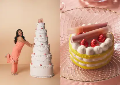 A picture of Nina Ellaine Dizon with a cake, and the new Velvetint