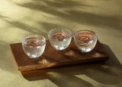 A special sake tasting flight featuring three sakes from the Eiko Fuji Brewery