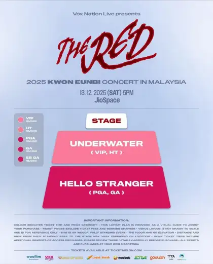 Seat plan and ticket prices for "THE RED" Tour in Malaysia