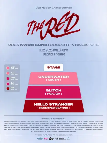 Seat plan and ticket prices for "THE RED" Tour in Singapore