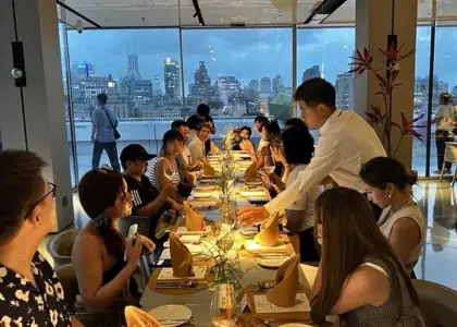 Interior of ROOF P.M. Modern Dining rooftop restaurant on the Museum of Art Pudong rooftop as photographed by The Beat Asia