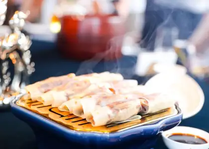 Peking duck pancakes at Tidu Reserve Restaurant in Shanghai