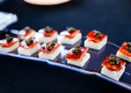 Crispy Peking duck skin with Caviar at Tidu Reserve Restaurant in Shanghai