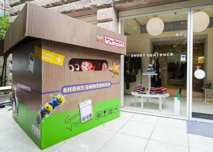 Storefront of Short Sentence with Toy Story Pixar collaboration collection installation