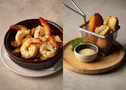 Garlic Shrimps & Codfish Cakes at Casa Lisboa from Chef Rodolfo Vicente 6-course "Taste of Portugal" menu