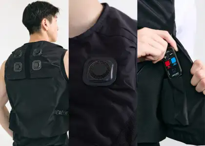 The vest has six temperature-controlling modules and allows real-time temperature adjustments