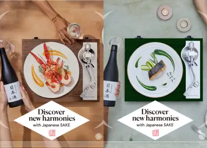 Seafood at the center with sake on the side