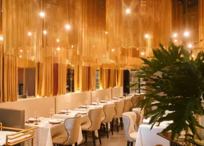 Gold interiors of Carmelo's Steakhouse