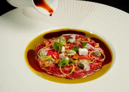 The beef carpaccio with flavors from East and West