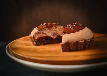 A warm chocolate souffle tart