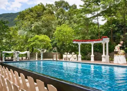 1 Royal View Hotel outdoor pool wedding setup, best affordable wedding venues in Hong Kong