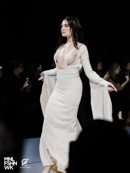 A chest-baring bodycon dress